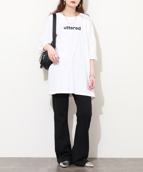 FUNALIVE（ファンアライブ）の「胸元刺繍ロゴ オーバーサイズ BIGTシャツ チュニック トップス 半端袖（Tシャツ/カットソー・レディース・ホワイト/カーキ/ブラック・L）」の14枚目の写真