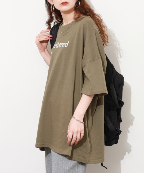 FUNALIVE(ファンアライブ)の「胸元刺繍ロゴ オーバーサイズ BIGTシャツ チュニック トップス 半端袖(Tシャツ/カットソー・レディース・ホワイト/カーキ/ブラック・L)」の5枚目の写真