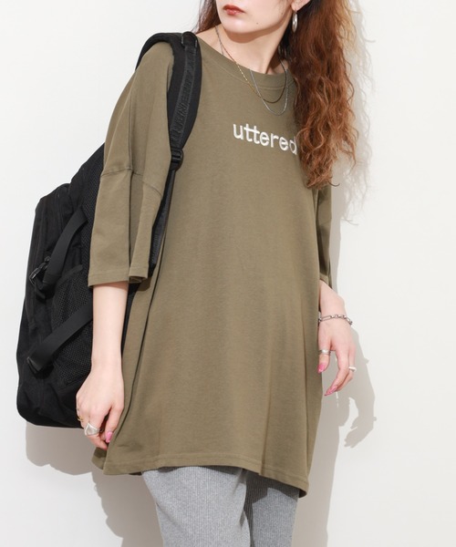 FUNALIVE(ファンアライブ)の「胸元刺繍ロゴ オーバーサイズ BIGTシャツ チュニック トップス 半端袖(Tシャツ/カットソー・レディース・ホワイト/カーキ/ブラック・L)」の4枚目の写真