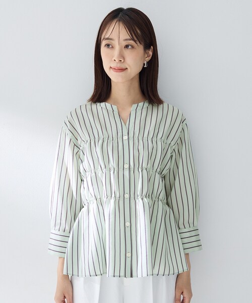 UNTITLED(アンタイトル)の「ストライプシャーリングブラウス(シャツ/ブラウス・レディース・カーキ系2/グリーン系3/ベージュ系2・50/48/44/04/02/00)」の17枚目の写真