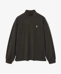 コンフォータブルモックネック長袖Tシャツブラウン