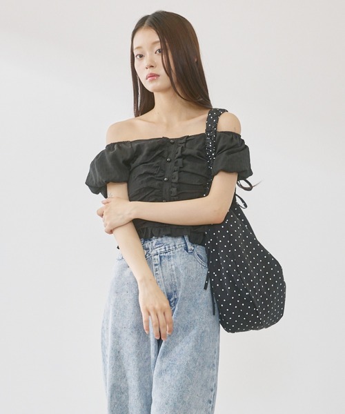 P.V.T(ピーブイティー)の「ギャザーハンドルドットバッグ(ハンドバッグ・レディース・Black/White/Red・F)」の9枚目の写真
