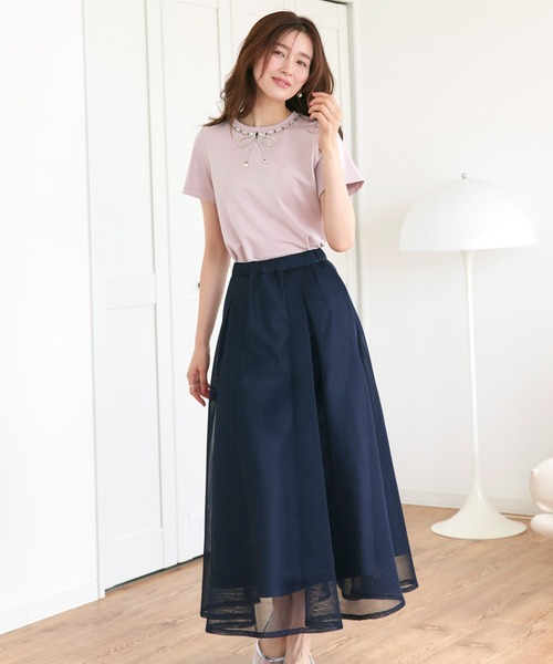 RUIRUE BOUTIQUE(ルイルエブティック)の「洗える ストレッチ | ドレスTシャツ ( ビジュー リボン ) | トップス・Tシャツ・カットソー・半袖Tシャツ・きれいめTシャツ・白Tシャツ(Tシャツ/カットソー・レディース・ブラック/ホワイト/ピンク・L/M)」の12枚目の写真