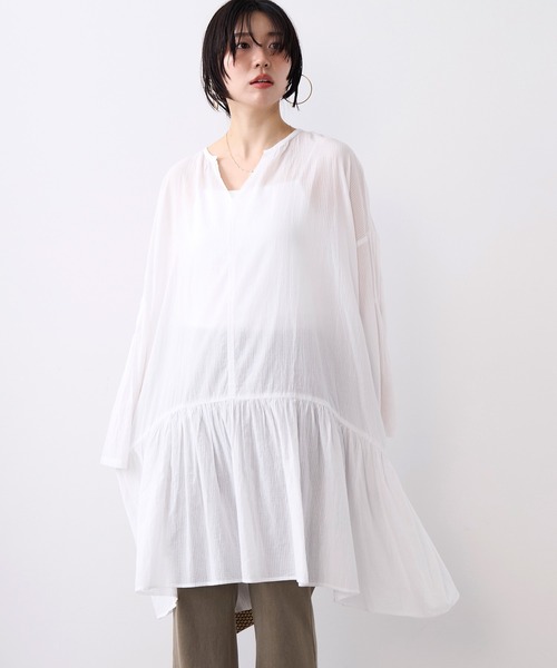normment(ノーメント)の「【normment】ストライプフレアチュニック-STRIPE JQD FLARE TUNIC(チュニック・レディース・チャコールグレー/ホワイト・FREE)」の2枚目の写真