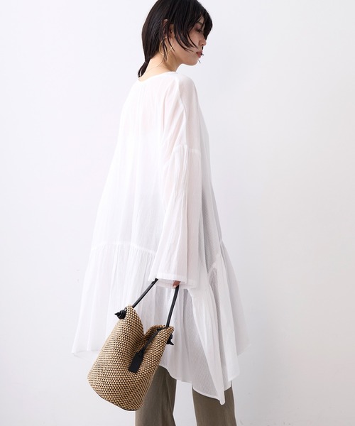 normment(ノーメント)の「【normment】ストライプフレアチュニック-STRIPE JQD FLARE TUNIC(チュニック・レディース・チャコールグレー/ホワイト・FREE)」の5枚目の写真