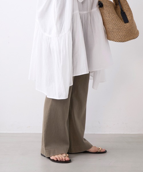 normment(ノーメント)の「【normment】ストライプフレアチュニック-STRIPE JQD FLARE TUNIC(チュニック・レディース・チャコールグレー/ホワイト・FREE)」の7枚目の写真