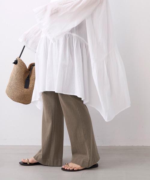 normment(ノーメント)の「【normment】ストライプフレアチュニック-STRIPE JQD FLARE TUNIC(チュニック・レディース・チャコールグレー/ホワイト・FREE)」の8枚目の写真