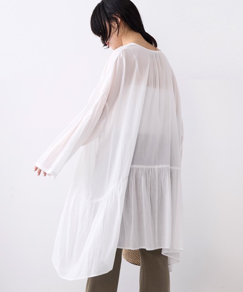 normment(ノーメント)の「【normment】ストライプフレアチュニック-STRIPE JQD FLARE TUNIC(チュニック・レディース・チャコールグレー/ホワイト・FREE)」の9枚目の写真