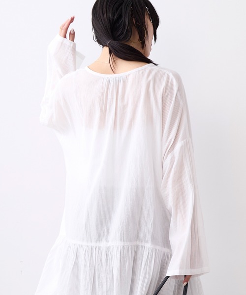 normment(ノーメント)の「【normment】ストライプフレアチュニック-STRIPE JQD FLARE TUNIC(チュニック・レディース・チャコールグレー/ホワイト・FREE)」の10枚目の写真