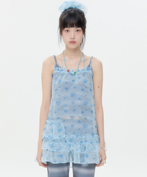 Mesh Ruffled Layered Dress [Blue]