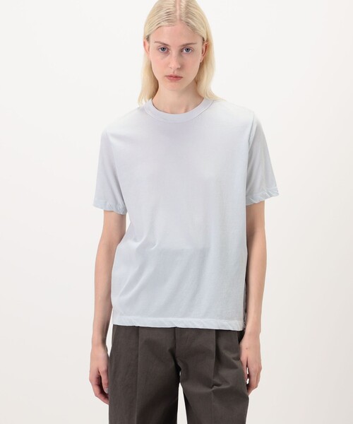 ATON(エイトン)の「ATON FRESCA SINGLE JERSEY STANDARD ハーフスリーブプルオーバー(Tシャツ/カットソー・レディース・ライトイエロー/ライトブルー・1)」の4枚目の写真