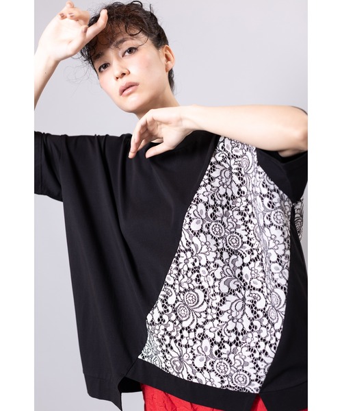 OSMOSIS(オズモーシス)の「レース切替Tシャツ(Tシャツ/カットソー・レディース・ネイビー/ホワイト/ブラック・ONE SIZE)」の8枚目の写真
