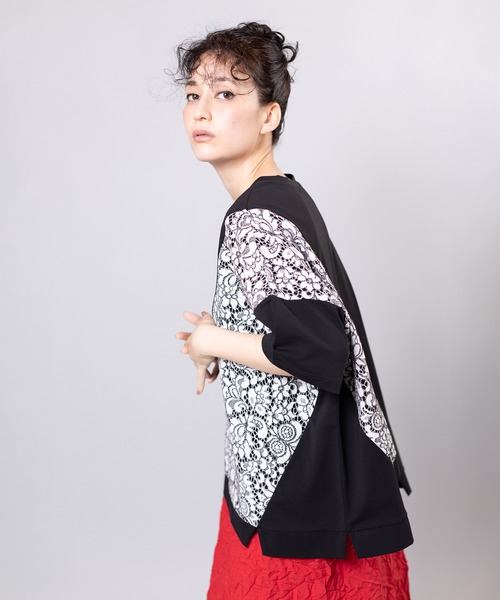 OSMOSIS(オズモーシス)の「レース切替Tシャツ(Tシャツ/カットソー・レディース・ネイビー/ホワイト/ブラック・ONE SIZE)」の7枚目の写真