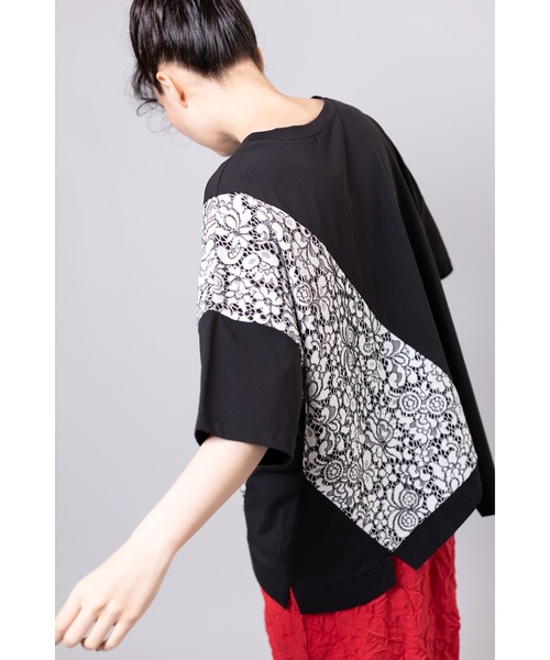 OSMOSIS(オズモーシス)の「レース切替Tシャツ(Tシャツ/カットソー・レディース・ネイビー/ホワイト/ブラック・ONE SIZE)」の6枚目の写真