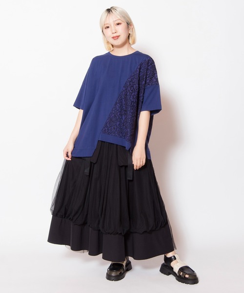 OSMOSIS(オズモーシス)の「レース切替Tシャツ(Tシャツ/カットソー・レディース・ネイビー/ホワイト/ブラック・ONE SIZE)」の5枚目の写真