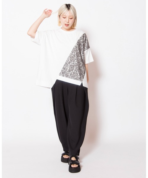 OSMOSIS(オズモーシス)の「レース切替Tシャツ(Tシャツ/カットソー・レディース・ネイビー/ホワイト/ブラック・ONE SIZE)」の21枚目の写真