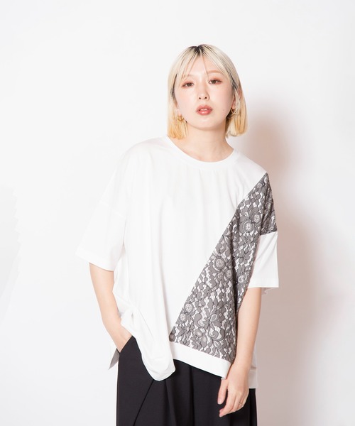 OSMOSIS(オズモーシス)の「レース切替Tシャツ(Tシャツ/カットソー・レディース・ネイビー/ホワイト/ブラック・ONE SIZE)」の19枚目の写真