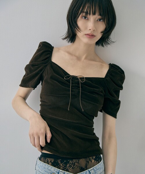 FETICO(フェティコ)の「【FETICO/フェティコ】《STUDIOUS別注》VELOUR TEE/ベロアT(Tシャツ/カットソー・レディース・ブラック/ブラウン・FREE)」の1枚目の写真