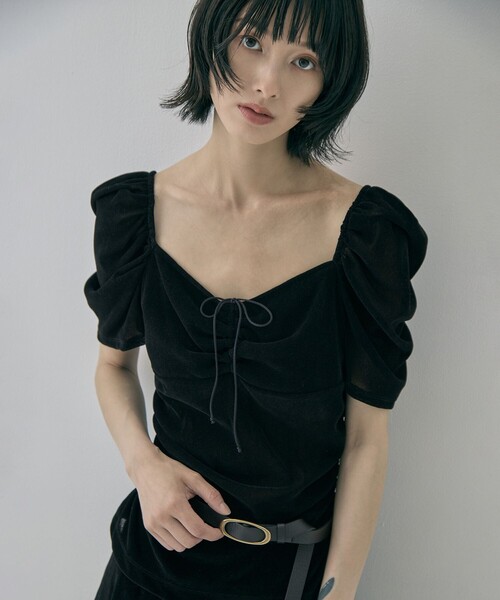 FETICO(フェティコ)の「【FETICO/フェティコ】《STUDIOUS別注》VELOUR TEE/ベロアT(Tシャツ/カットソー・レディース・ブラック/ブラウン・FREE)」の3枚目の写真
