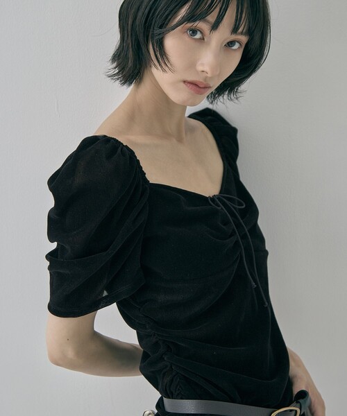 FETICO(フェティコ)の「【FETICO/フェティコ】《STUDIOUS別注》VELOUR TEE/ベロアT(Tシャツ/カットソー・レディース・ブラック/ブラウン・FREE)」の4枚目の写真