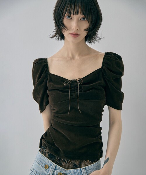 FETICO(フェティコ)の「【FETICO/フェティコ】《STUDIOUS別注》VELOUR TEE/ベロアT(Tシャツ/カットソー・レディース・ブラック/ブラウン・FREE)」の18枚目の写真