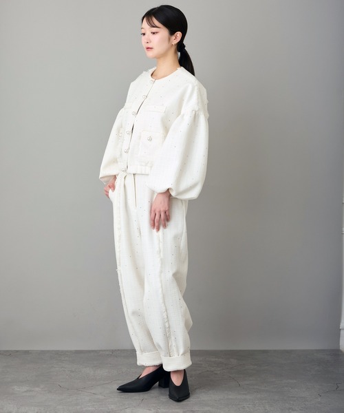 Ranerrh（ラネリ）の「スパンコールツイードタックパンツ【結婚式・二次会・パーティー】【入卒園・入卒式】【オケージョン・セレモニー】【パンツスタイルウエディング】（スラックス・レディース・オフホワイト/ブラック・38）」の11枚目の写真