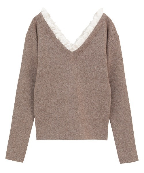 CLANE(クラネ)の「【CLANE】2WAY FRILL V NECK KNIT TOPS(ニット/セーター・レディース・ブラック/ベージュ/グレー・1)」の3枚目の写真