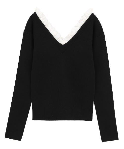 CLANE(クラネ)の「【CLANE】2WAY FRILL V NECK KNIT TOPS(ニット/セーター・レディース・ブラック/ベージュ/グレー・1)」の2枚目の写真