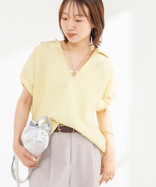 NOLLEY’S（ノーリーズ）の「【BECシリーズ】ウォッシャブルオーガンジースキッパーシャツ（シャツ/ブラウス・レディース・イエロー/オフホワイト/ダークブラウン・38）」の19枚目の写真