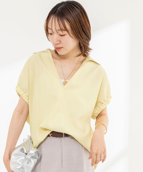 NOLLEY’S（ノーリーズ）の「【BECシリーズ】ウォッシャブルオーガンジースキッパーシャツ（シャツ/ブラウス・レディース・イエロー/オフホワイト/ダークブラウン・38）」の17枚目の写真