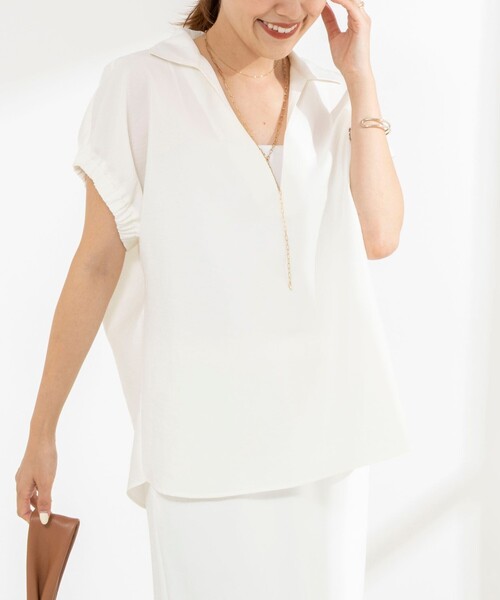NOLLEY’S（ノーリーズ）の「【BECシリーズ】ウォッシャブルオーガンジースキッパーシャツ（シャツ/ブラウス・レディース・イエロー/オフホワイト/ダークブラウン・38）」の15枚目の写真
