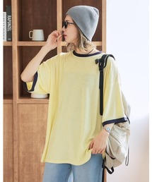 reca | パイル地リンガーネック配色Tシャツ(Tシャツ/カットソー)