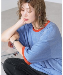 reca | パイル地リンガーネック配色Tシャツ(Tシャツ/カットソー)
