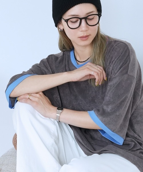 reca(レカ)の「パイルリンガーBIGTシャツ(Tシャツ/カットソー・レディース・チャコールグレー/イエロー/ブルー・M)」の5枚目の写真