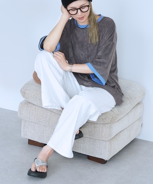 reca(レカ)の「パイルリンガーBIGTシャツ(Tシャツ/カットソー・レディース・チャコールグレー/イエロー/ブルー・M)」の6枚目の写真