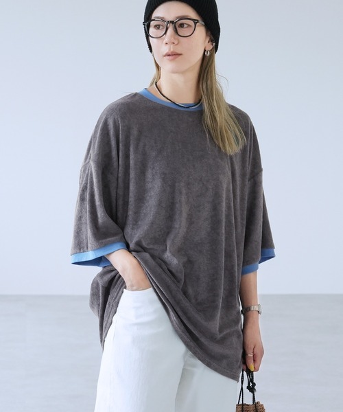 reca(レカ)の「パイルリンガーBIGTシャツ(Tシャツ/カットソー・レディース・チャコールグレー/イエロー/ブルー・M)」の9枚目の写真