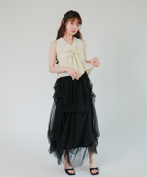 mic by Olu.(ミックバイオルドット)の「< ZOZOTOWN限定 >ドットリボンホルタートップス(シャツ/ブラウス・レディース・アイボリー/ブラック・FREE)」の7枚目の写真