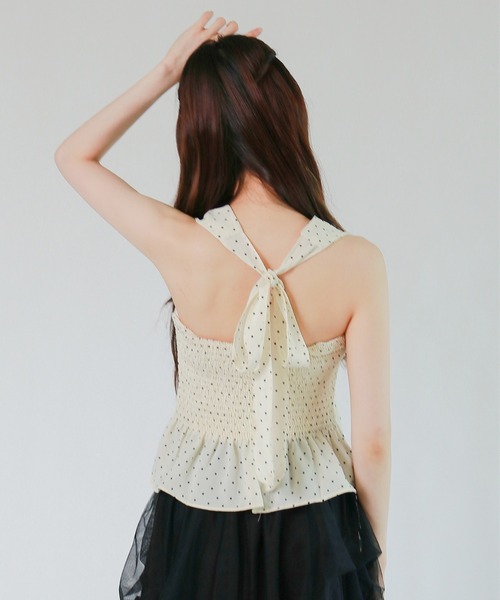 mic by Olu.(ミックバイオルドット)の「< ZOZOTOWN限定 >ドットリボンホルタートップス(シャツ/ブラウス・レディース・アイボリー/ブラック・FREE)」の5枚目の写真