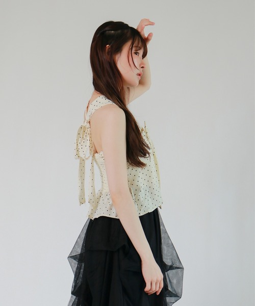 mic by Olu.(ミックバイオルドット)の「< ZOZOTOWN限定 >ドットリボンホルタートップス(シャツ/ブラウス・レディース・アイボリー/ブラック・FREE)」の6枚目の写真