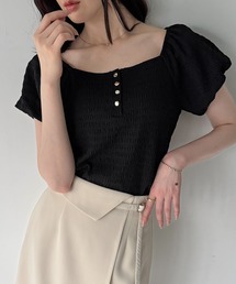 ヘンリーネックパフスリーブジャガードカットソー