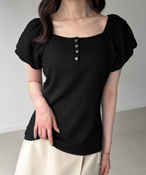 junoah(ジュノア)の「ヘンリーネックパフスリーブジャガードカットソー(Tシャツ/カットソー・レディース・アイボリー/ブラック/ネイビー・MEDIUM/SMALL/LARGE)」の9枚目の写真