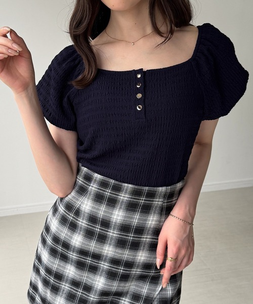 junoah(ジュノア)の「ヘンリーネックパフスリーブジャガードカットソー(Tシャツ/カットソー・レディース・アイボリー/ブラック/ネイビー・MEDIUM/SMALL/LARGE)」の12枚目の写真
