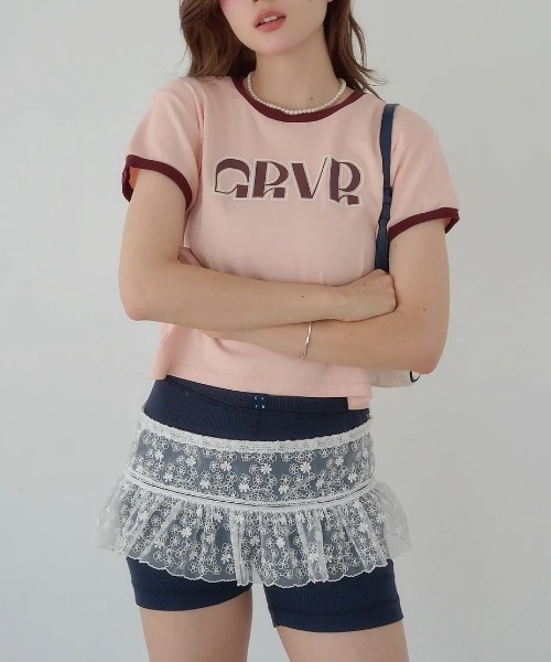 GRVRGROVE(グローブ)の「ESSENCE RINGER T-SHIRT(Tシャツ/カットソー・レディース・ブルー/アイボリー/PINK・フリー)」の3枚目の写真