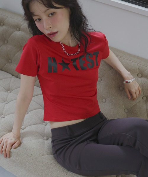 Mili affinity(ミリアフィニティー)の「HOTESTロゴTシャツ(Tシャツ/カットソー・レディース・杢グレー/ブラック/レッド/ピンク/オフホワイト・FREE)」の5枚目の写真
