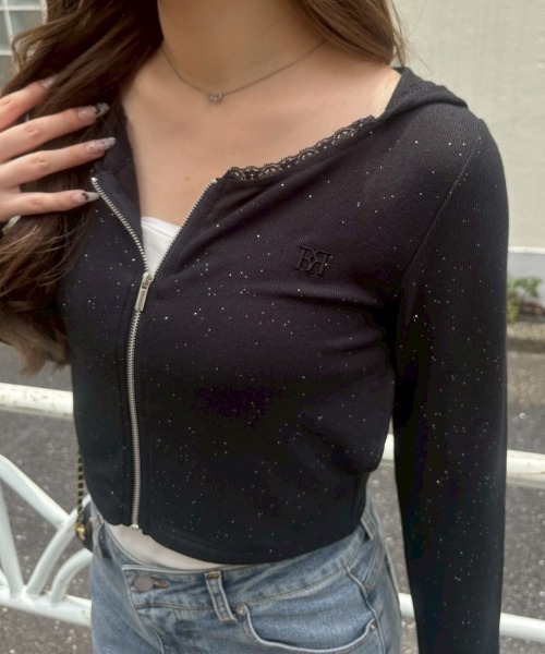 continuer de NICE CLAUP(コンティニューデナイスクラップ)の「【UVカット率90%】刺しゅうUVカットスクエアパーカー(Tシャツ/カットソー・レディース・ブラック/ピンク/アイボリー/ブラウン/ドット/ブラック系その他・FREE)」の4枚目の写真