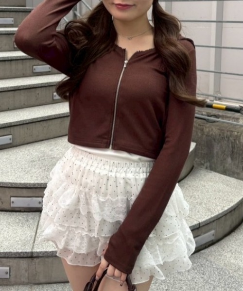 continuer de NICE CLAUP(コンティニューデナイスクラップ)の「【UVカット率90%】刺しゅうUVカットスクエアパーカー(Tシャツ/カットソー・レディース・ブラック/ピンク/アイボリー/ブラウン/ドット/ブラック系その他・FREE)」の5枚目の写真