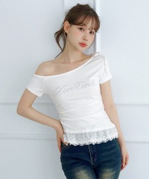 リボンレースフリルオフショルダーTシャツ