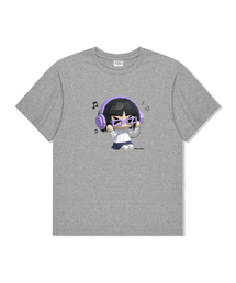 3Dミュージックガールオーバーサイズ半袖Tシャツメランジグレー