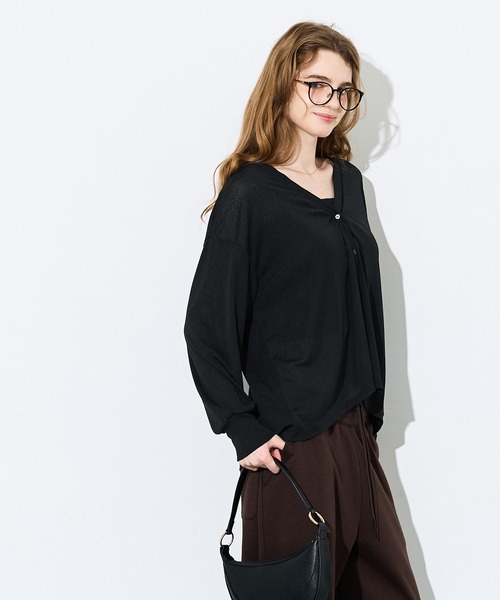 coca(coca)(コカ)の「シアージョーゼットカーディガン(カーディガン/ボレロ・レディース・ブラック/ブラウン・S/L/M)」の13枚目の写真
