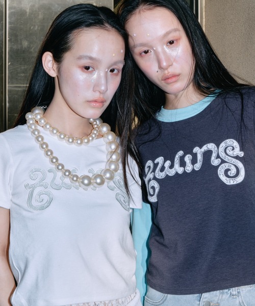 twins（nemne store）（ツインズ）の「Lace twins logo Tee（Tシャツ/カットソー・レディース・White/チャコール・SMALL/MEDIUM）」の4枚目の写真